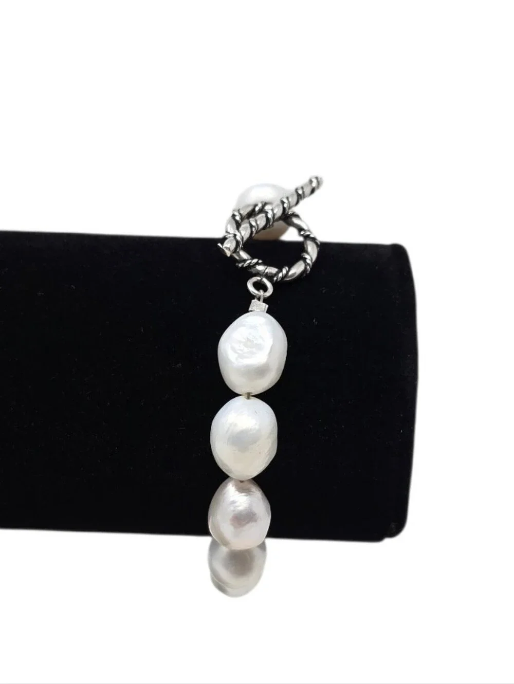 Handmade Baroque Freshwater Pearl Bracelet With Silver Tone Toggle Clasp